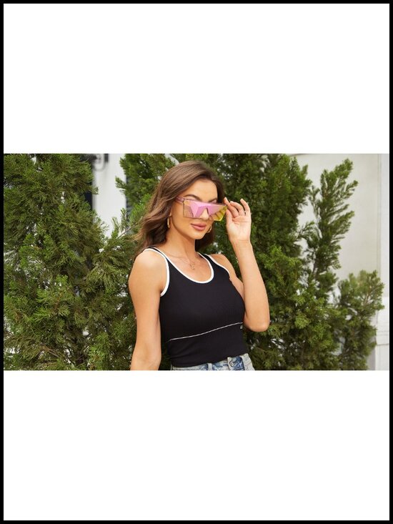Oversized Square Flat Top Rimless Shield Sunglasses UV Protection main image 6
